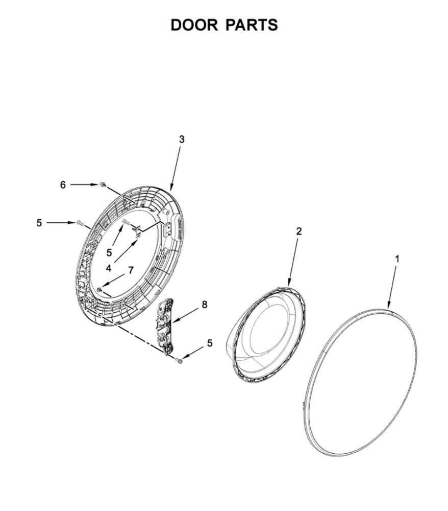 Door Parts Diagram and Parts List for BNF15ASANA0  Whirlpool Washer