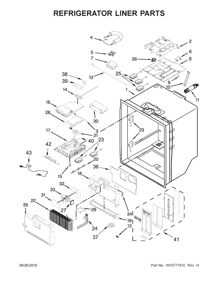 Refrigerator Liner Parts Diagram and Parts List for KRMF606ESS00  KitchenAid Refrigerator