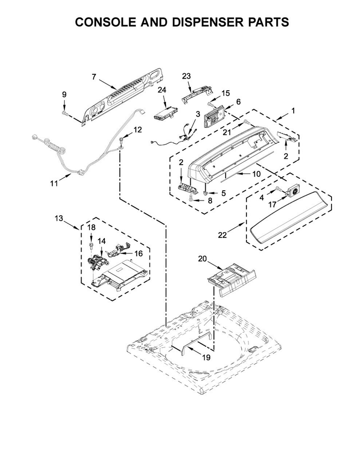 Console And Dispenser Parts Diagram and Parts List for WTW8700EC0  Whirlpool Washer