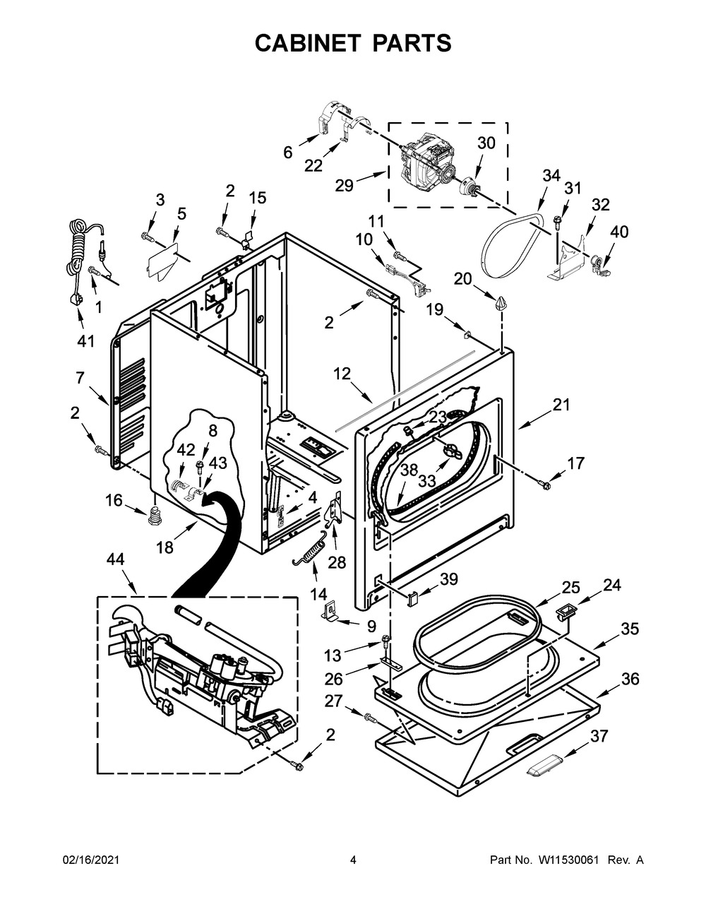 Cabinet Parts Diagram and Parts List for CGD7006GW1  Whirlpool Dryer