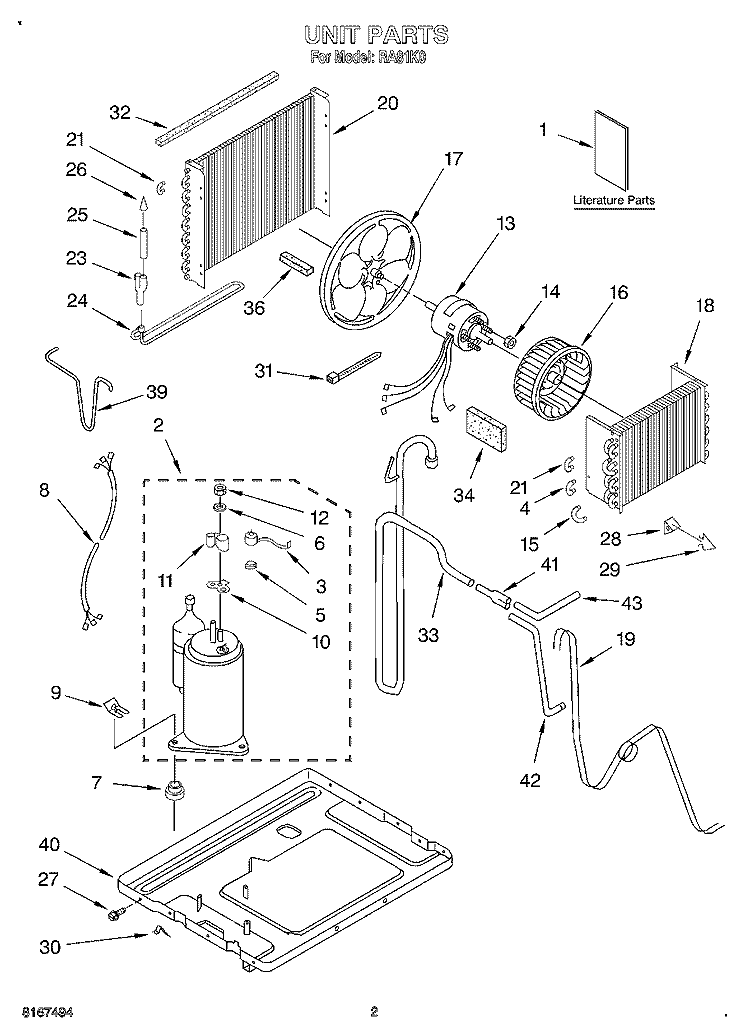 UNIT, LITERATURE Diagram and Parts List for RA81K0  Whirlpool Air Conditioner