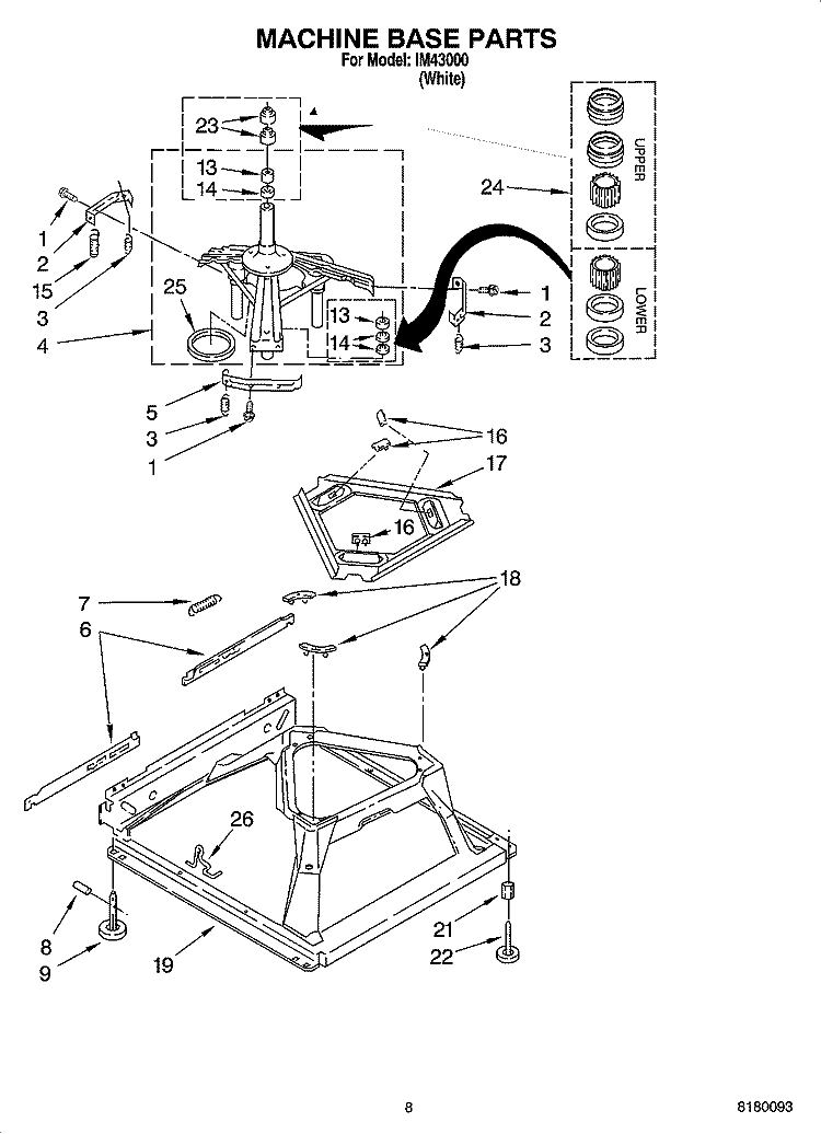 MACHINE BASE PARTS Diagram and Parts List for IM43000  Inglis Washer