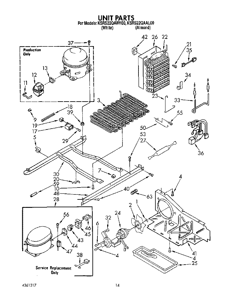 UNIT Diagram and Parts List for KSRS22QAWH00  KitchenAid Refrigerator