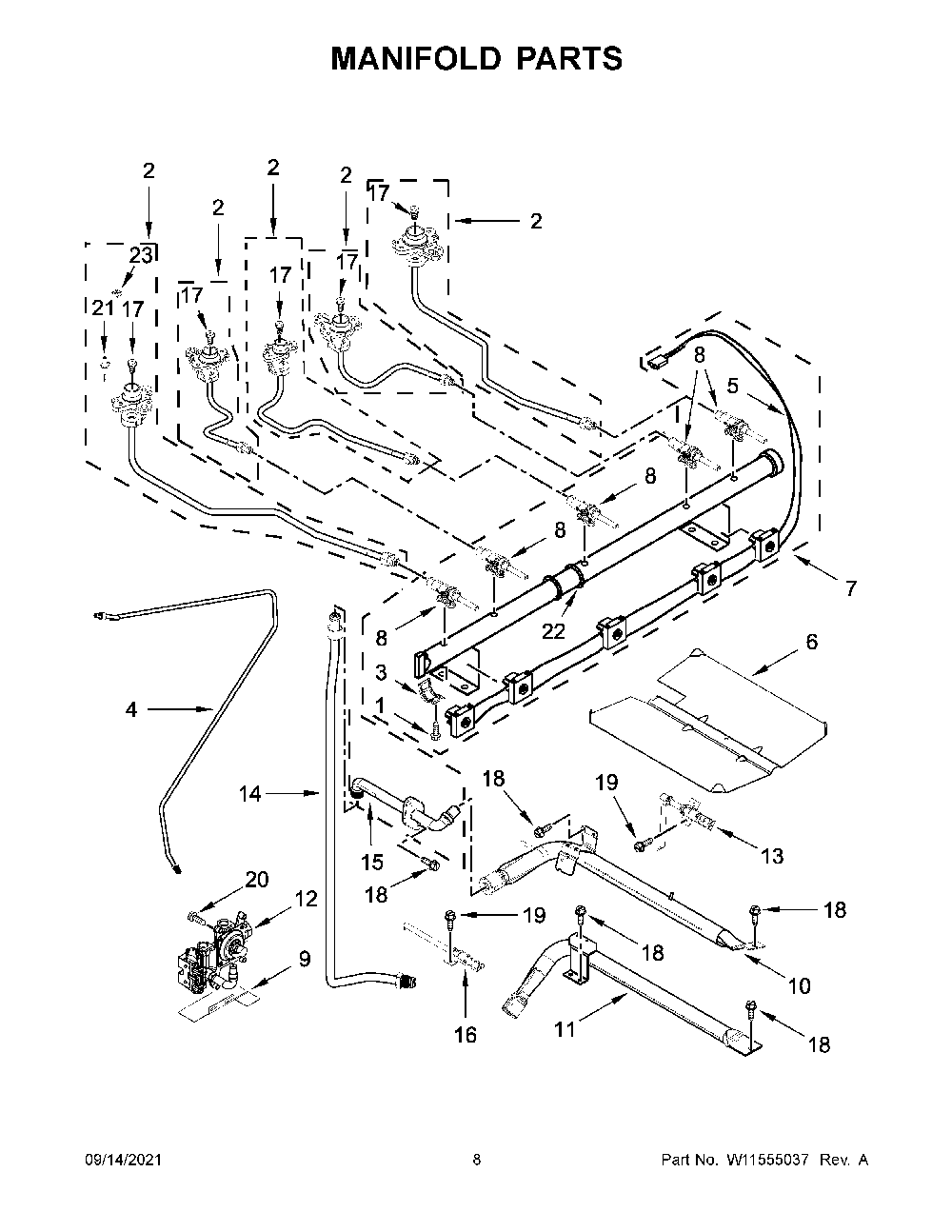 Manifold Parts Diagram and Parts List for KFGG504KPS1  KitchenAid Range