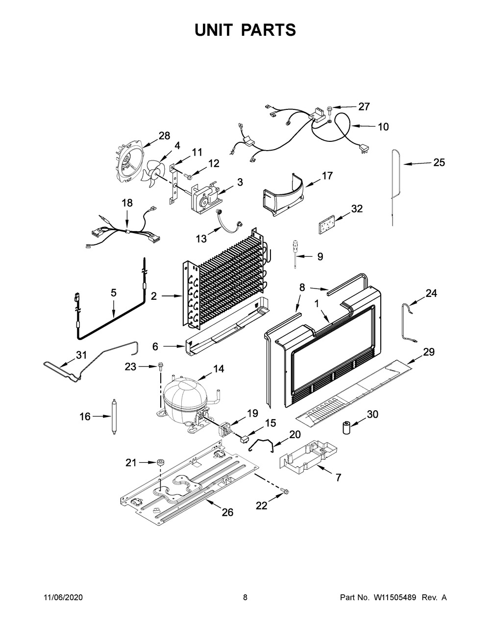 Unit Parts Diagram and Parts List for MZF34X20DW04  Whirlpool Refrigerator