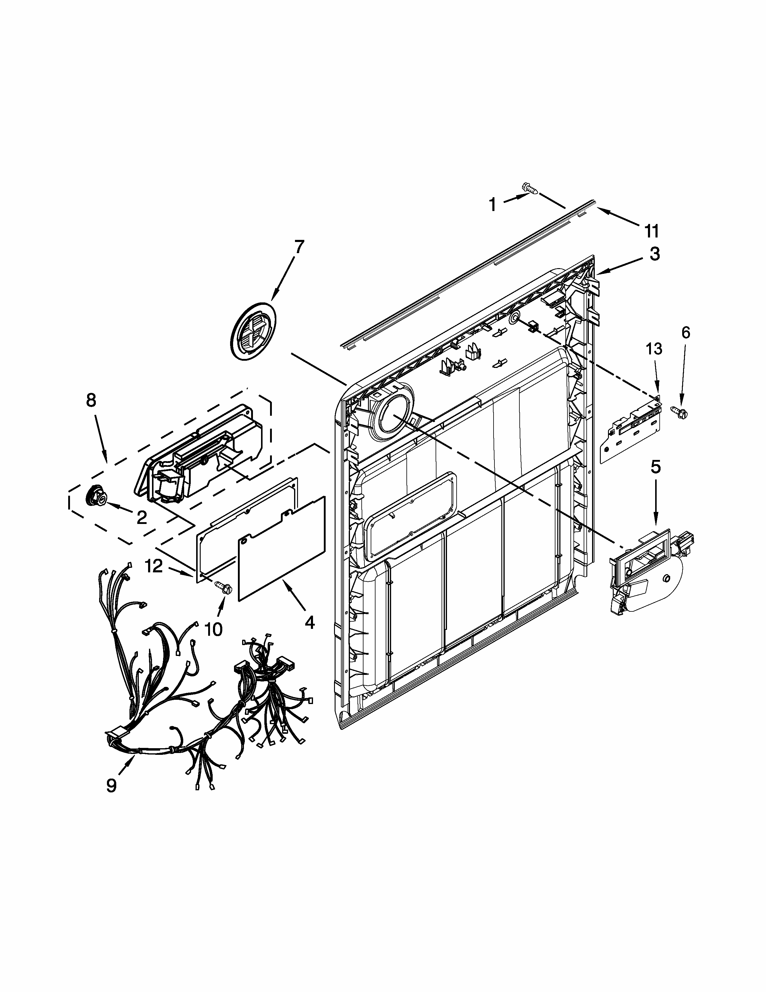 Inner Door Parts Diagram and Parts List for 66513499N412  Kenmore Dishwasher