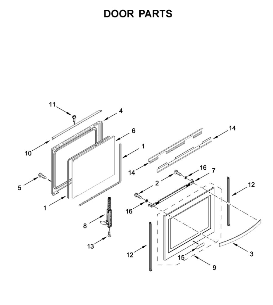 Door Parts Diagram and Parts List for WFG775H0HV1  Whirlpool Range