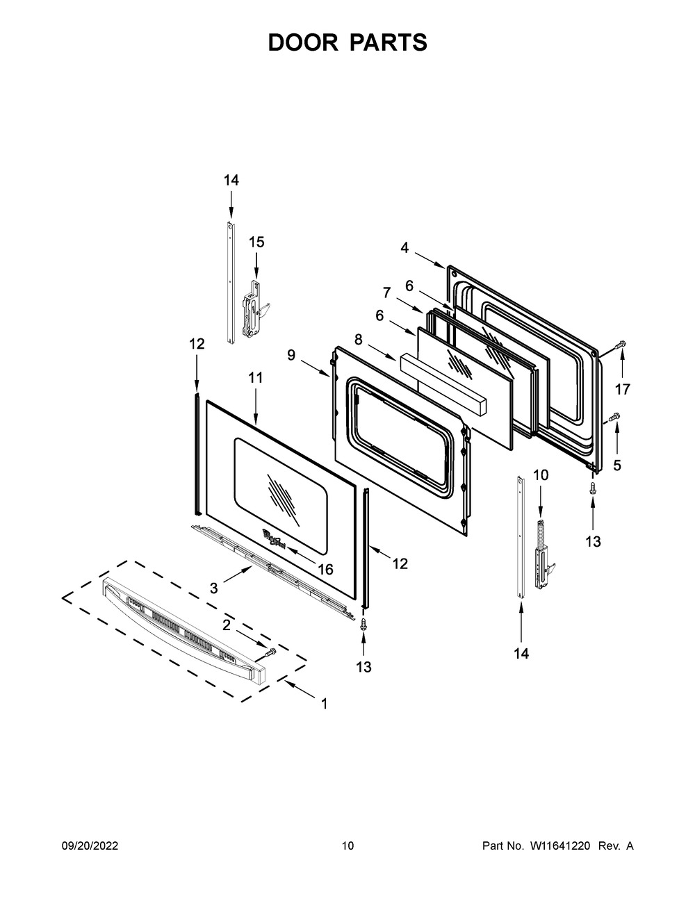 Door Parts Diagram and Parts List for WFG535S0LZ4  Whirlpool Range