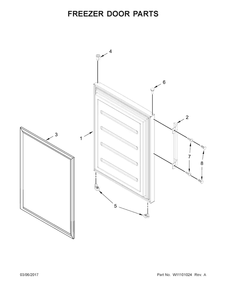 Freezer Door Parts Diagram and Parts List for URB551WNGZ0  Whirlpool Refrigerator