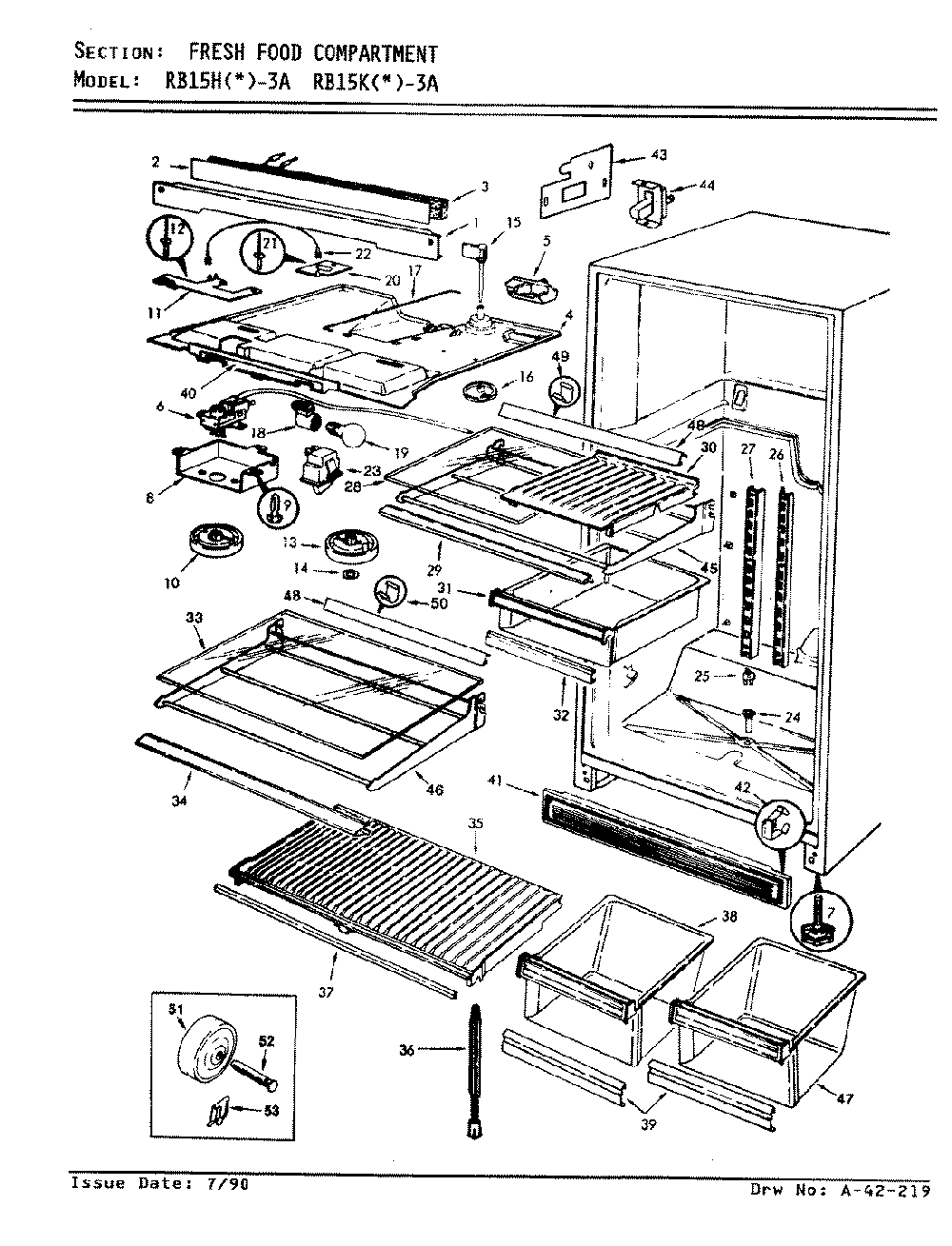 03 - Fresh Food Compartment Diagram and Parts List for RB15KA-3A  Whirlpool Refrigerator