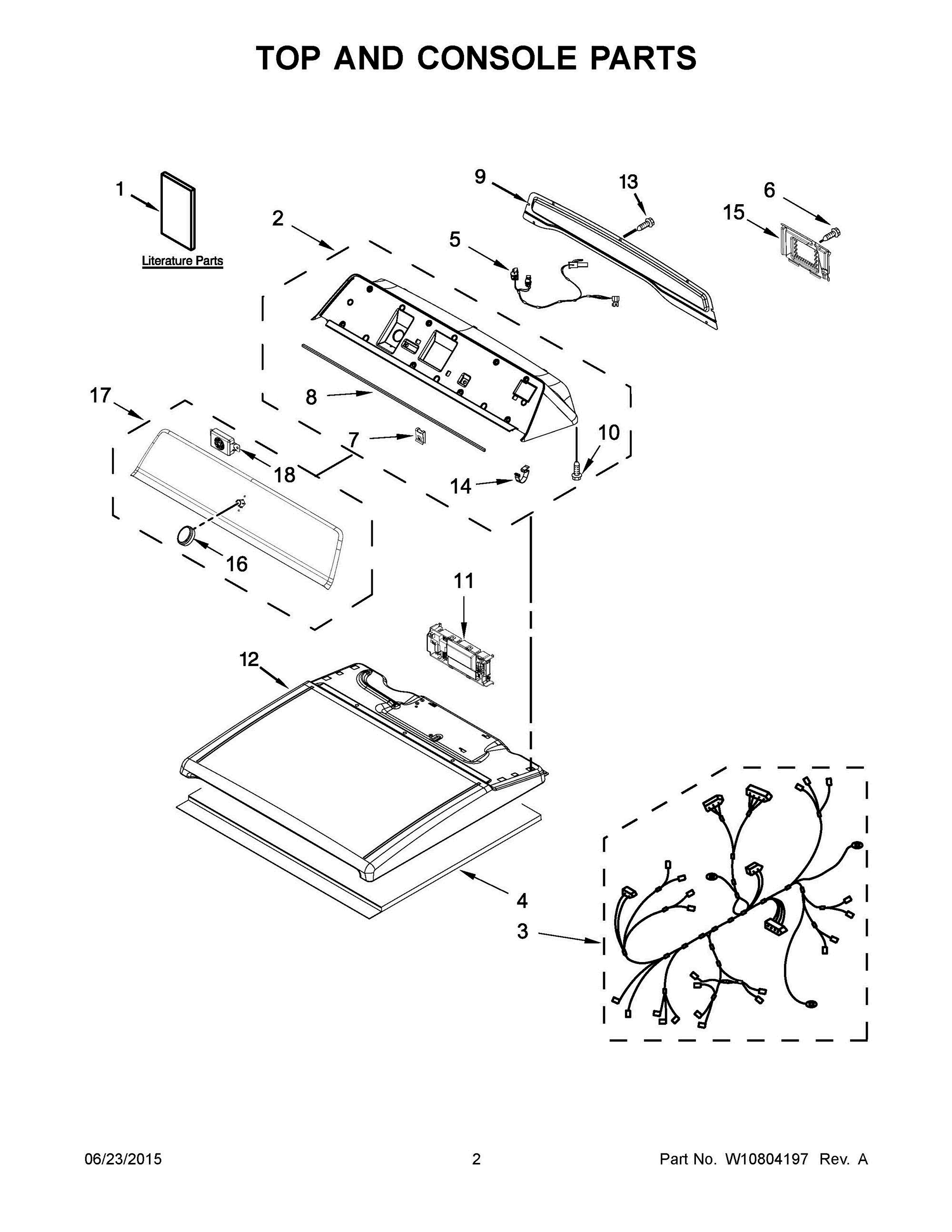 02 - TOP AND CONSOLE PARTS Diagram and Parts List for YMEDB855DW1  Whirlpool Dryer