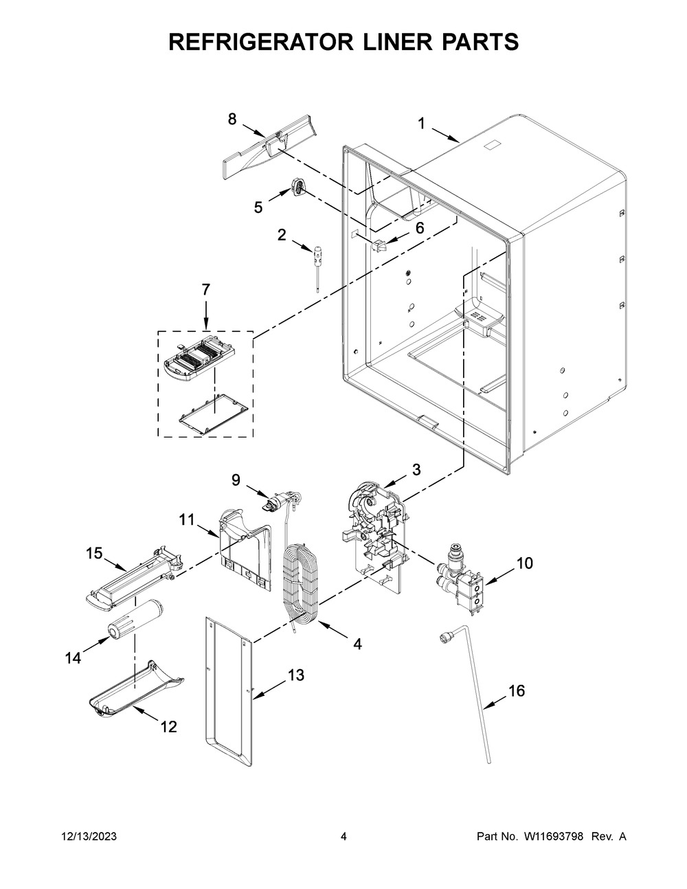 Refrigerator Liner Parts Diagram and Parts List for WRF555SDHV09  Whirlpool Refrigerator