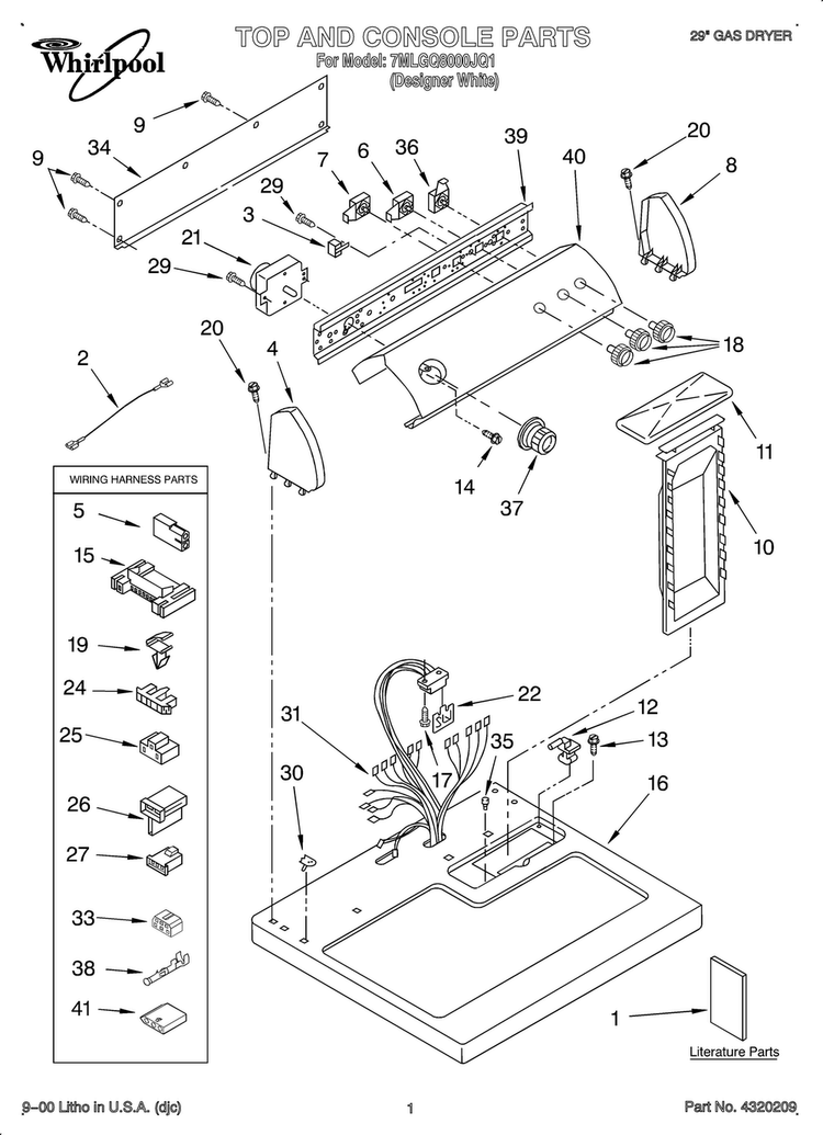 Top And Console/lit/optional Diagram and Parts List for OEM3-7MLGQ8000JQ1  Whirlpool Dryer