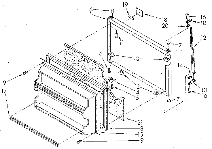Freezer Door Diagram and Parts List for ET18GKXSF02  Whirlpool Refrigerator
