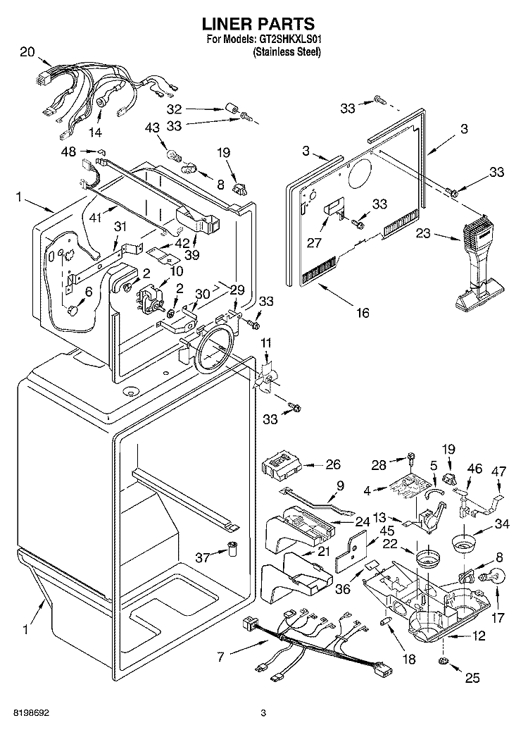 LINER PARTS Diagram and Parts List for GT2SHKXLS01  Whirlpool Refrigerator