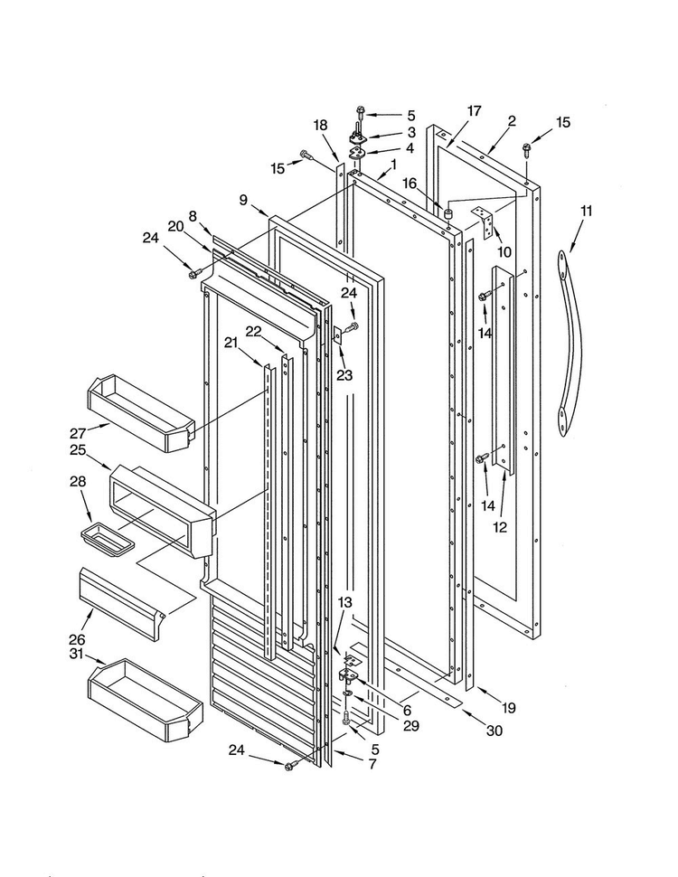 Refrigerator Door Parts Diagram and Parts List for KCCS36FJT00  KitchenAid Refrigerator