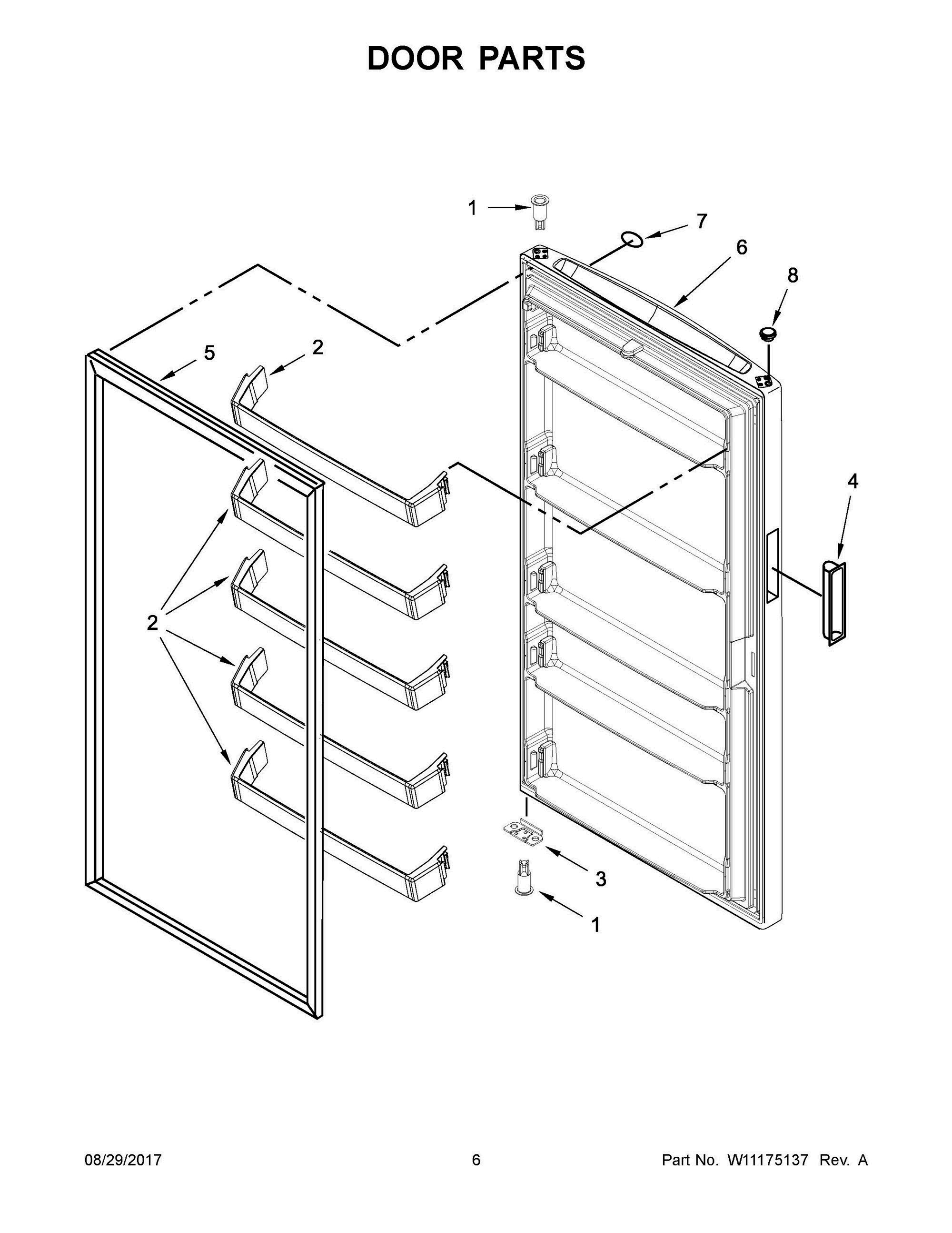 04 - DOOR PARTS Diagram and Parts List for AZF33X18DW01  Whirlpool Freezer