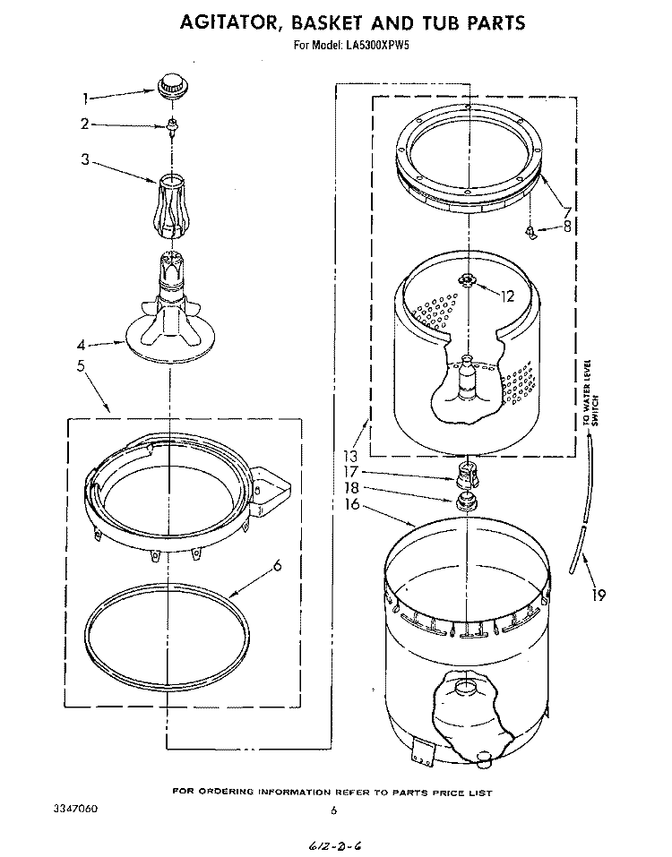 AGITATOR, BASKET AND TUB Diagram and Parts List for LA5300XPW5  Whirlpool Washer