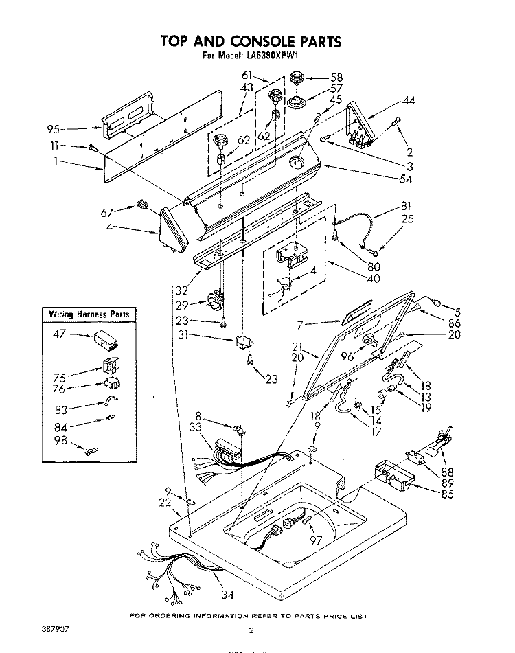 TOP AND CONSOLE Diagram and Parts List for LA6380XPW1  Whirlpool Washer