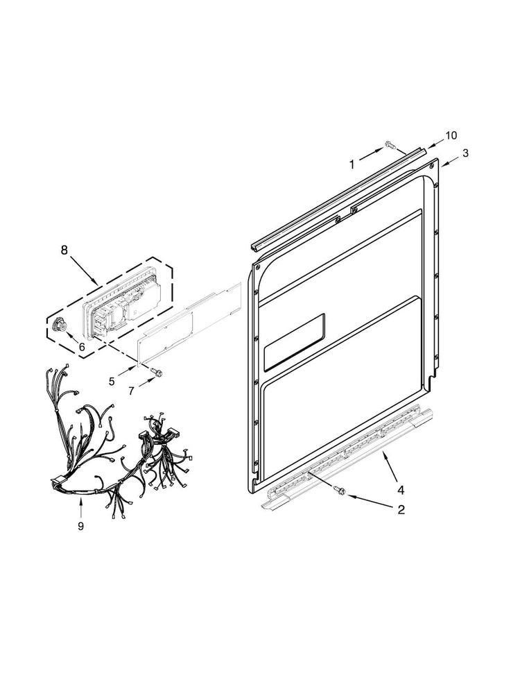Inner Door Parts Diagram and Parts List for KDTM354ESS0  KitchenAid Dishwasher
