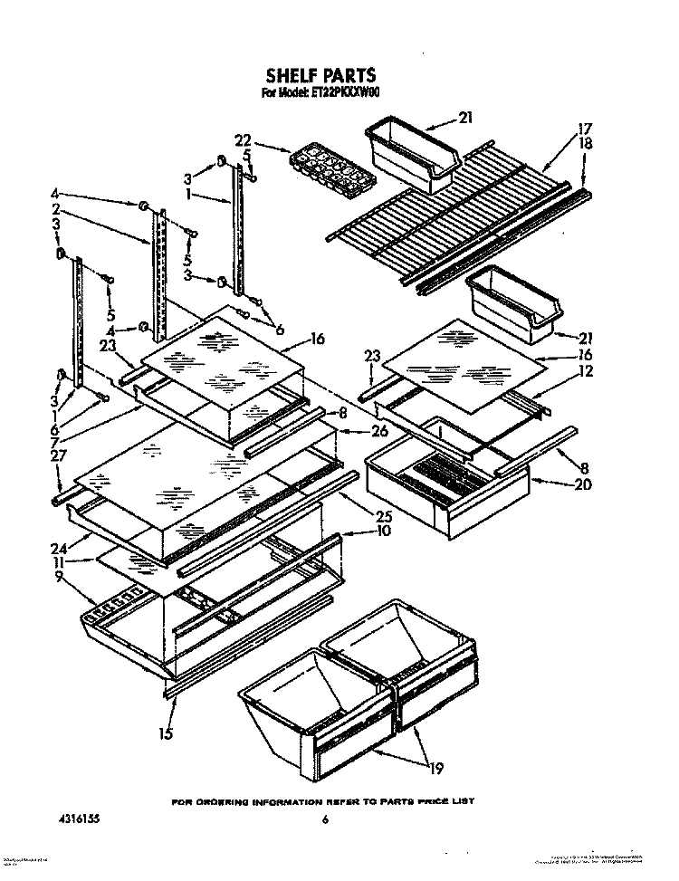 SHELF, OPTIONAL Diagram and Parts List for ET22PKXXN00  Whirlpool Refrigerator