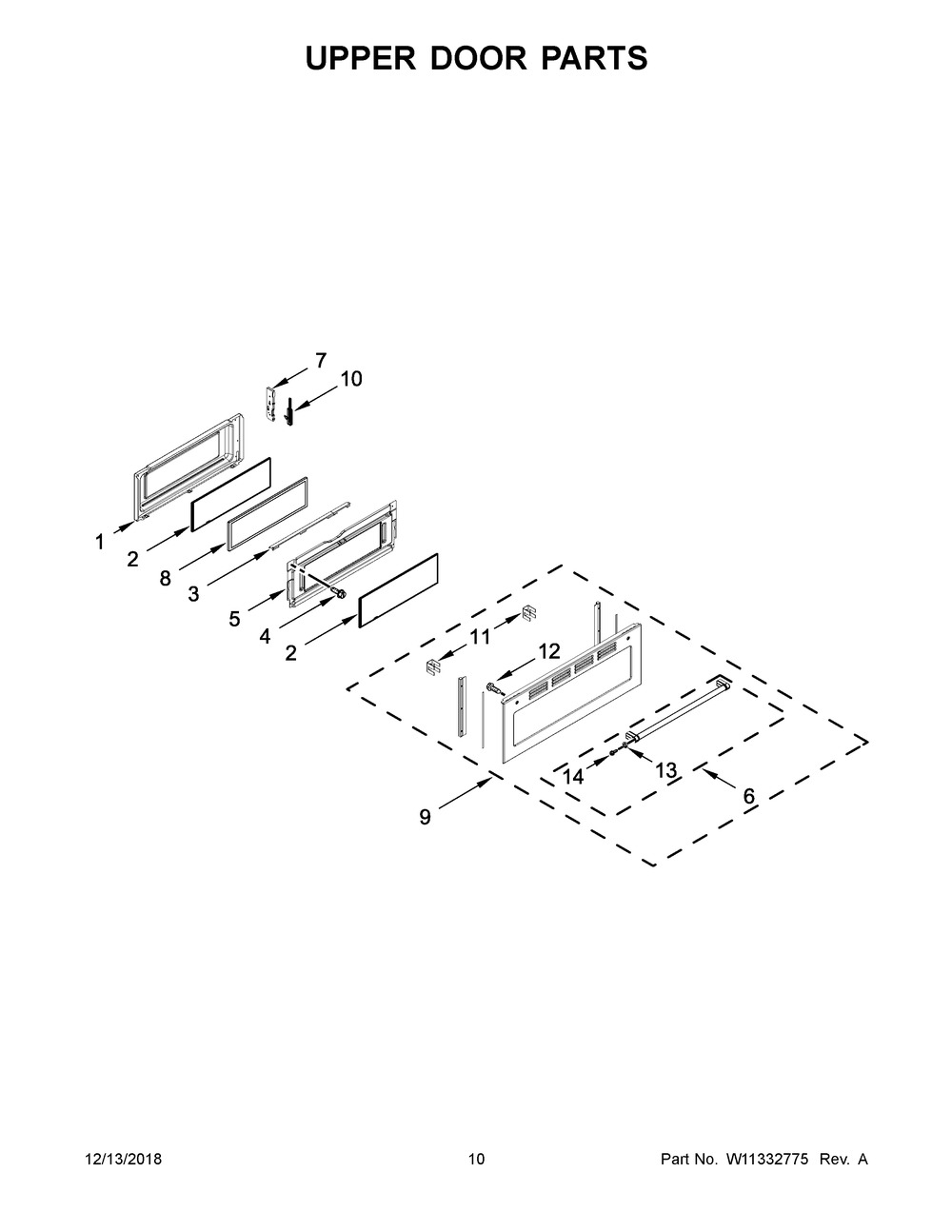 Upper Door Parts Diagram and Parts List for YKFED500EBS3  Whirlpool Range