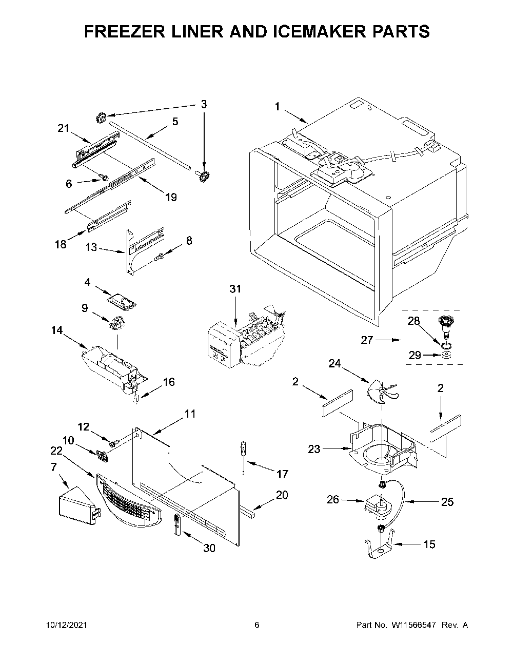 Freezer Liner And Icemaker Parts Diagram and Parts List for KRFC302ESS06  KitchenAid Refrigerator