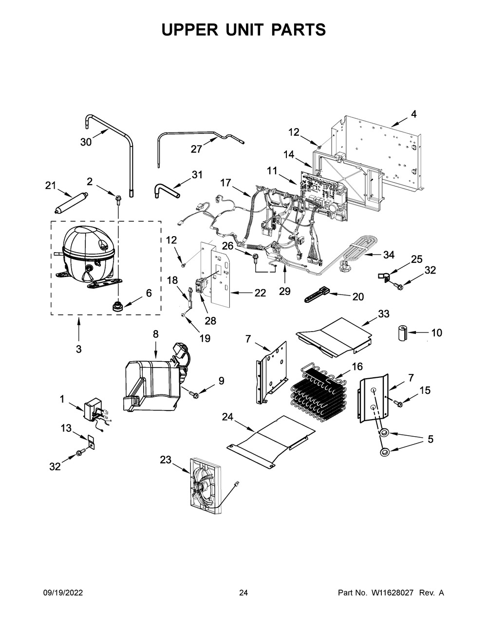 Upper Unit Parts Diagram and Parts List for KBSD702MSS00  KitchenAid Refrigerator