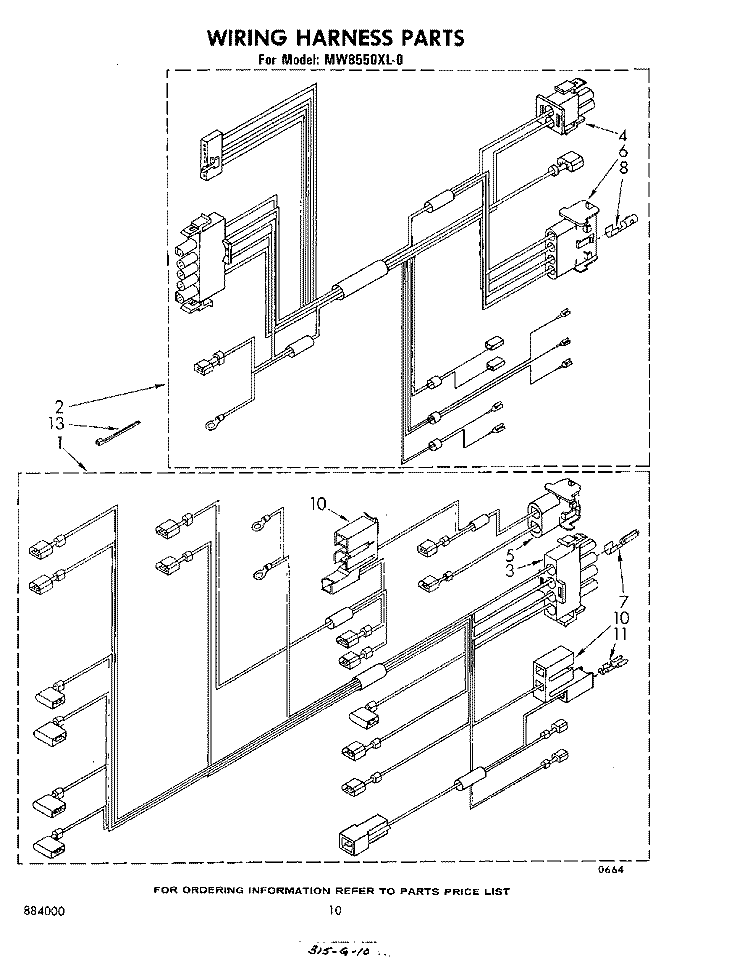 WIRING HARNESS , LIT/OPTIONAL Diagram and Parts List for MW8550XL0  Whirlpool Microwave