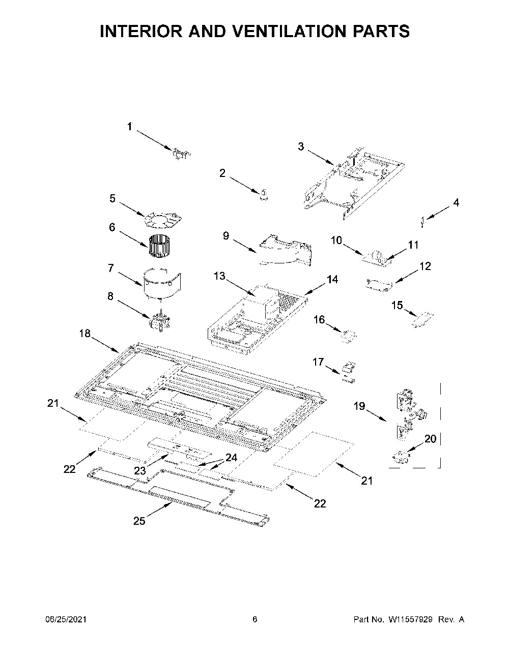 04 - Interior And Ventilation Parts Diagram and Parts List for WML75011HB10  Whirlpool Microwave