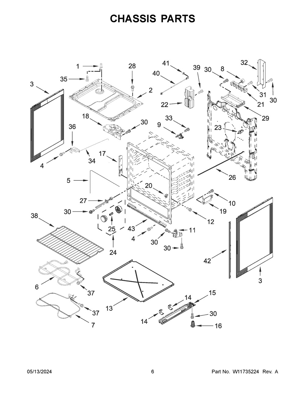 Chassis Parts Diagram and Parts List for YWFC315S0JW4  Whirlpool Range