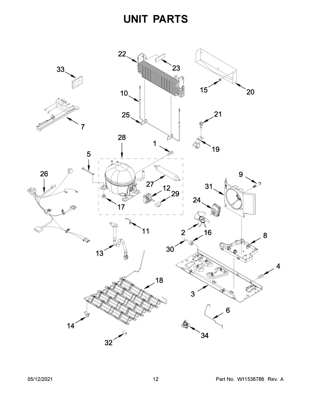 Unit Parts Diagram and Parts List for MBF1958FEZ06  Whirlpool Refrigerator