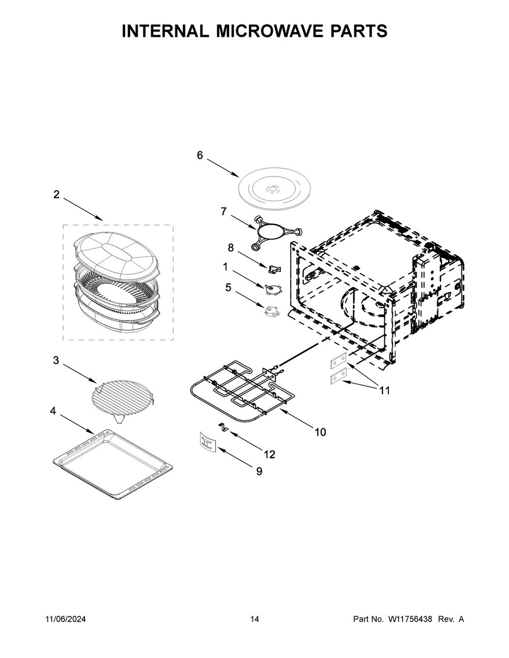 08 - Internal Microwave Parts Diagram and Parts List for KOEC530PWH01  Whirlpool Microwave Oven Combo