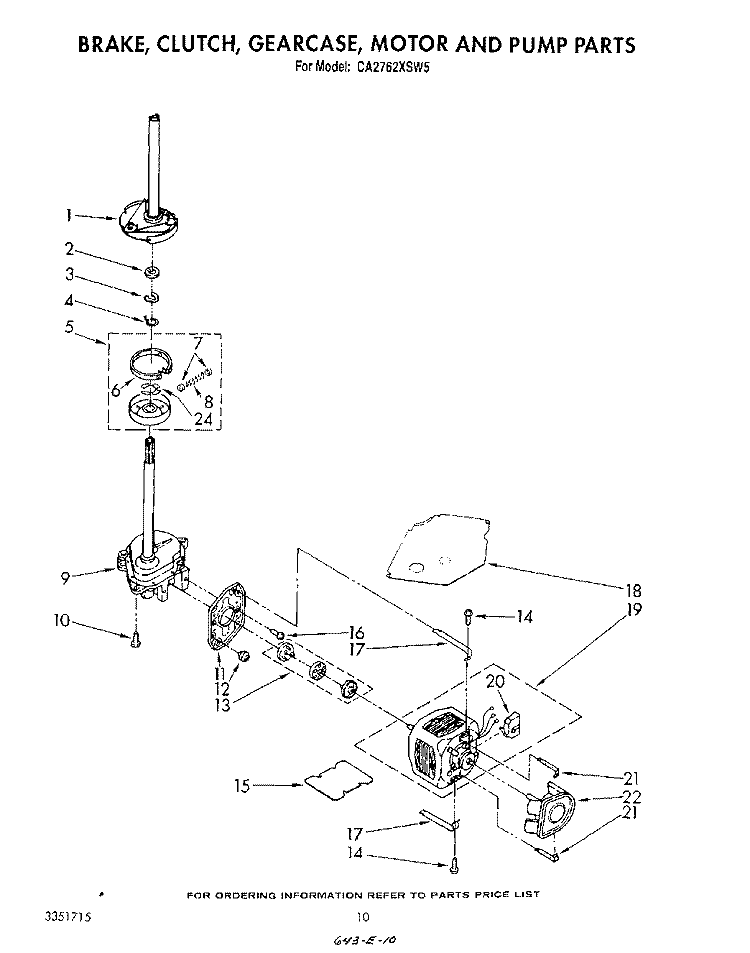 BRAKE, CLUTCH, GEARCASE, MOTOR AND PUMP Diagram and Parts List for CA2762XSW5  Whirlpool Washer