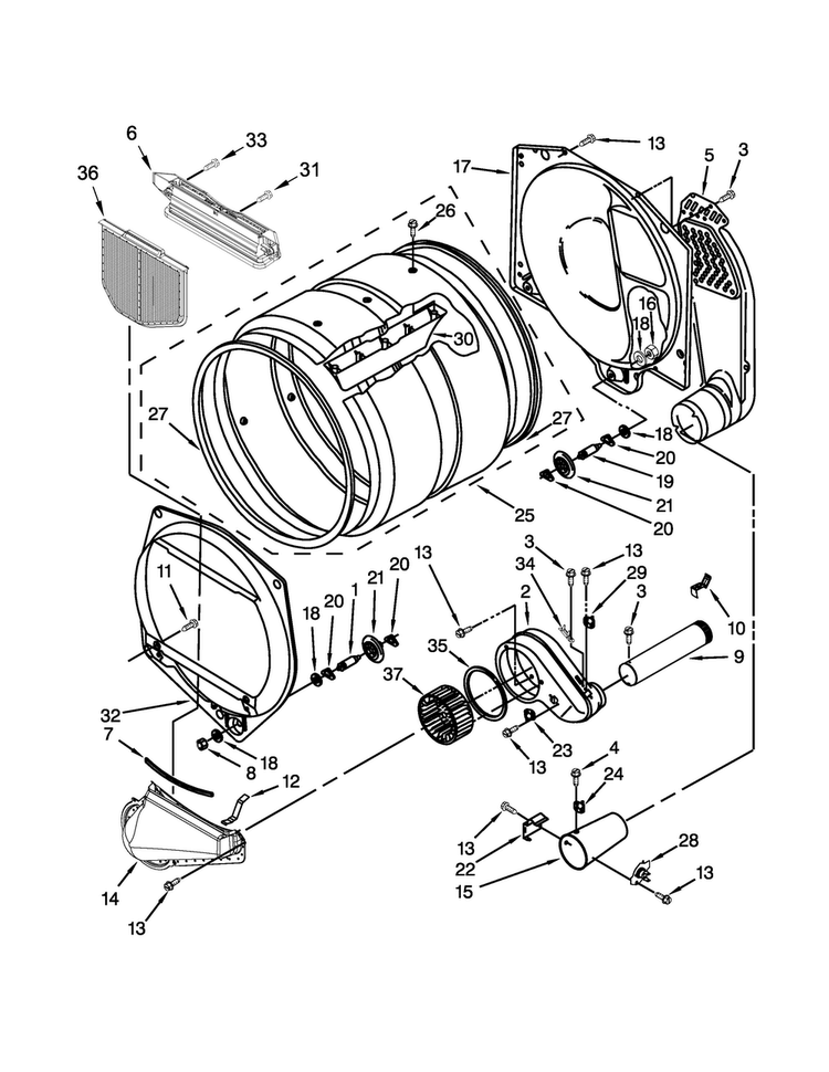Upper And Lower Bulkhead Parts Diagram and Parts List for CSP2861TQ1  Whirlpool Dryer