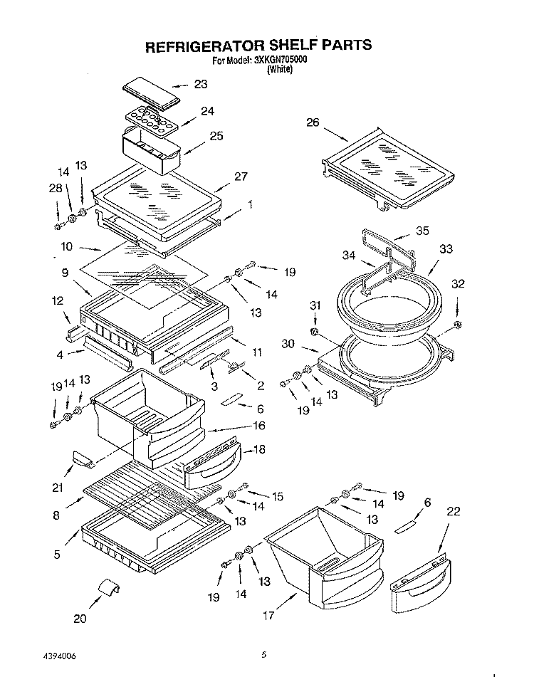 REFRIGERATOR SHELF Diagram and Parts List for 3XKGN705000  Whirlpool Refrigerator