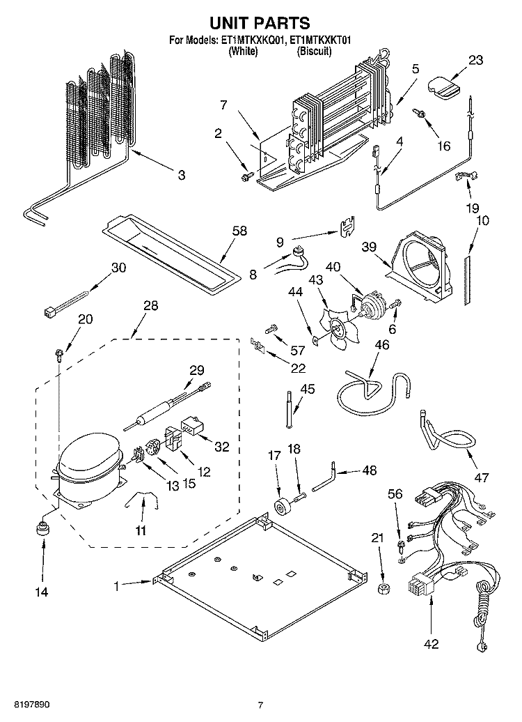 UNIT Diagram and Parts List for ET1MTKXKT01  Whirlpool Refrigerator