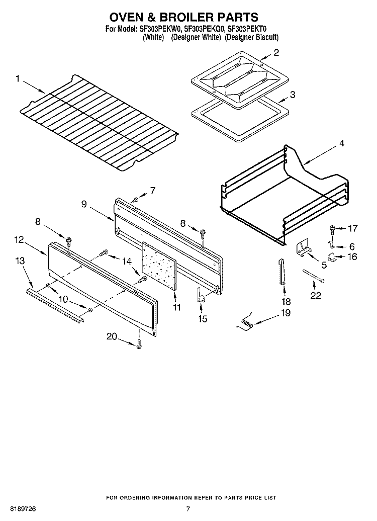 OVEN AND BROILER Diagram and Parts List for SF303PEKT0  Whirlpool Range