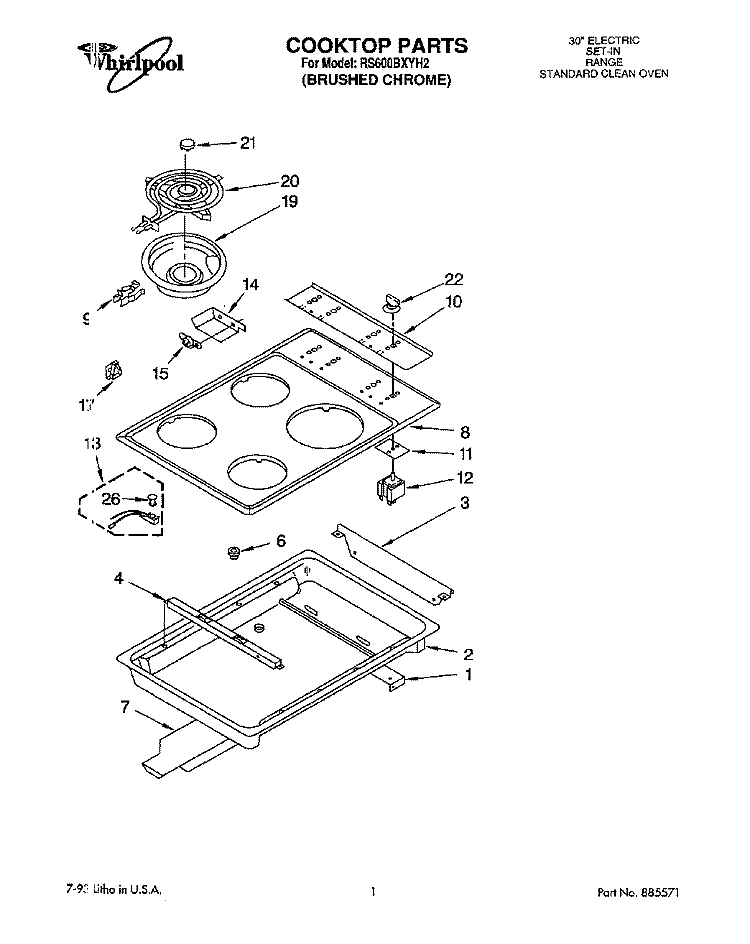COOKTOP, LITERATURE Diagram and Parts List for RS600BXYH2  Whirlpool Range