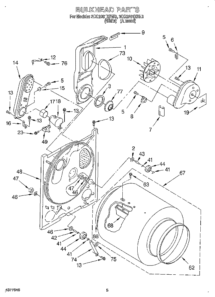 BULKHEAD, LIT/OPTIONAL Diagram and Parts List for 3CG2901XSN3  Whirlpool Dryer