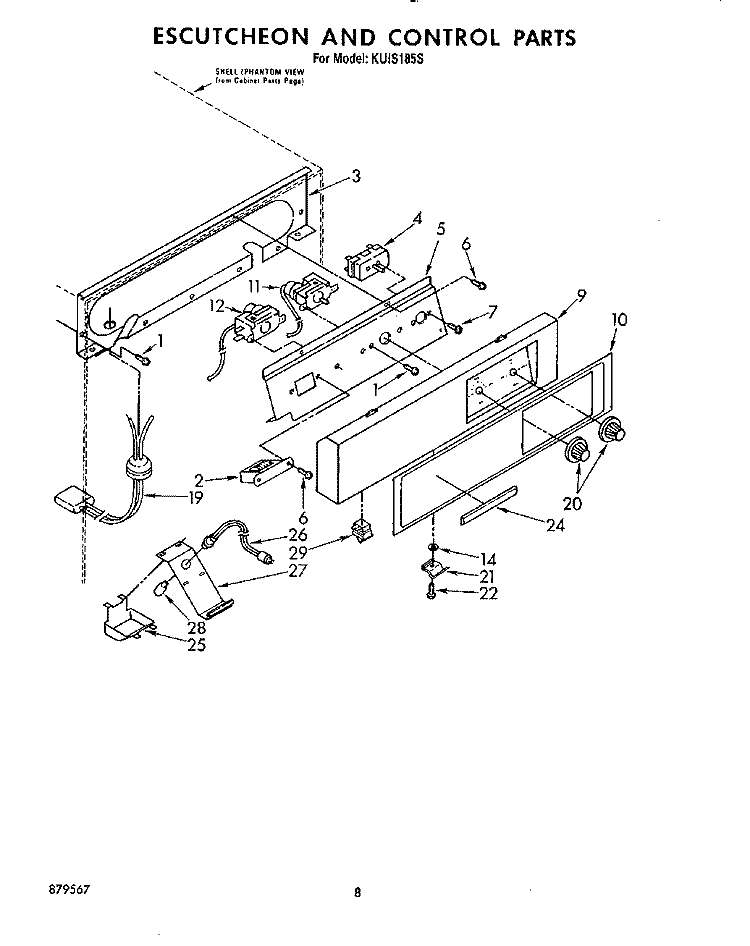ESCUTCHEON AND CONTROL Diagram and Parts List for KUIS185S  KitchenAid Ice Maker