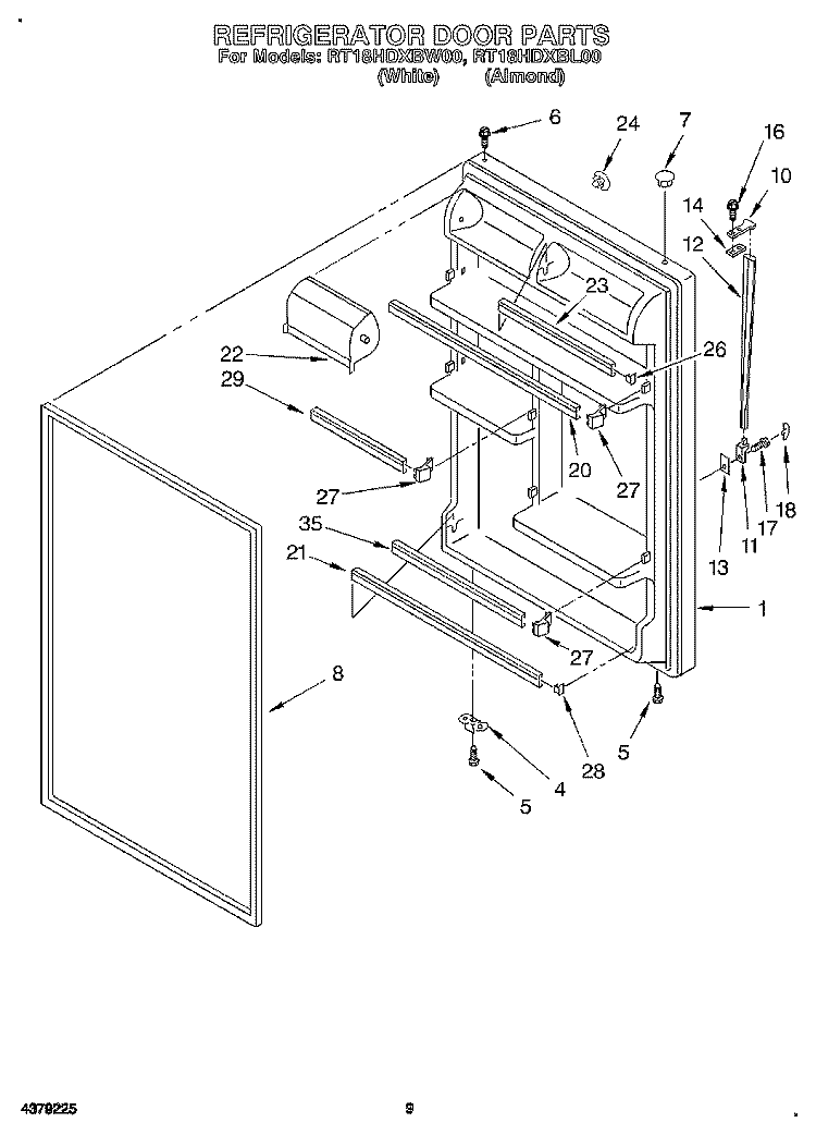 REFRIGERATOR DOOR, LIT/OPTIONAL Diagram and Parts List for RT18HDXBW00  Roper Refrigerator