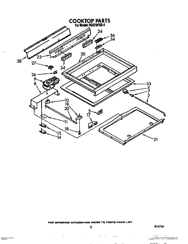 COOKTOP Diagram and Parts List for RS575PXR4  Whirlpool Range