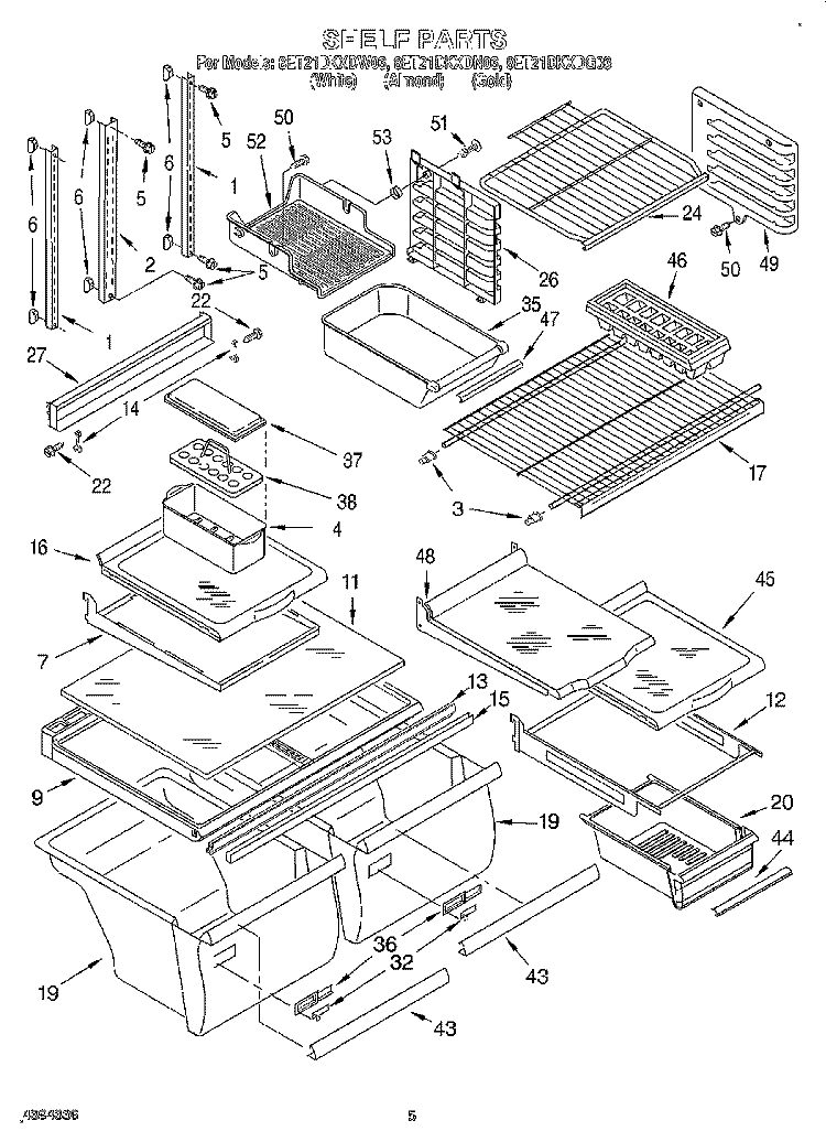 SHELF Diagram and Parts List for 8ET21DKXDG04  Whirlpool Refrigerator