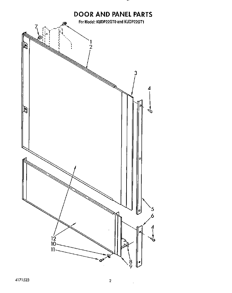 DOOR AND PANEL Diagram and Parts List for KUDP22GT0  KitchenAid Dishwasher