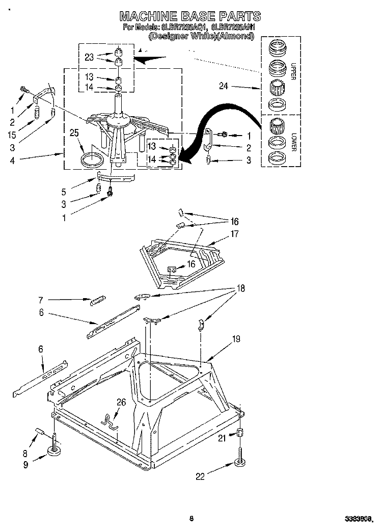 MACHINE BASE Diagram and Parts List for 6LBR7255AQ1  Whirlpool Washer