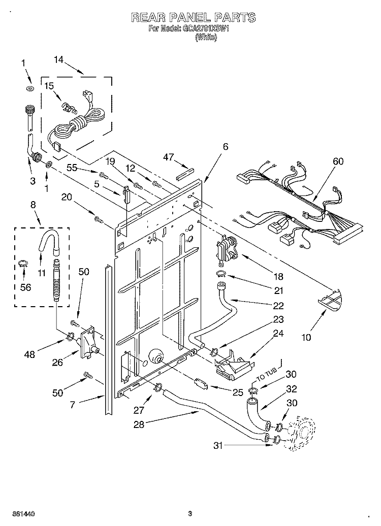 REAR PANEL Diagram and Parts List for GCA2781XSW1  Whirlpool Washer