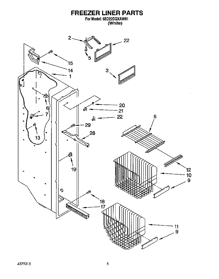 FREEZER LINER Diagram and Parts List for 6ED22DQXAW01  Whirlpool Refrigerator