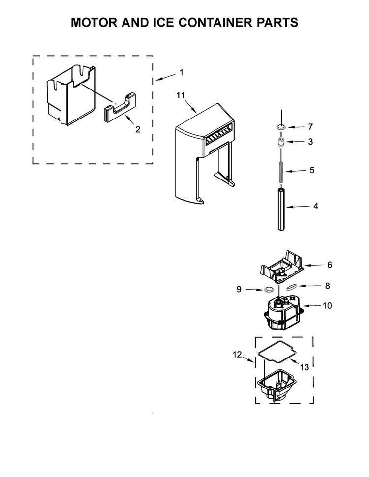 Motor And Ice Container Parts Diagram and Parts List for WRS586FIEH00  Whirlpool Refrigerator