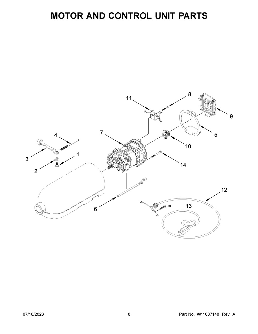Motor And Control Unit Parts Diagram and Parts List for 5KSM185PSEKG5  KitchenAid Mixer
